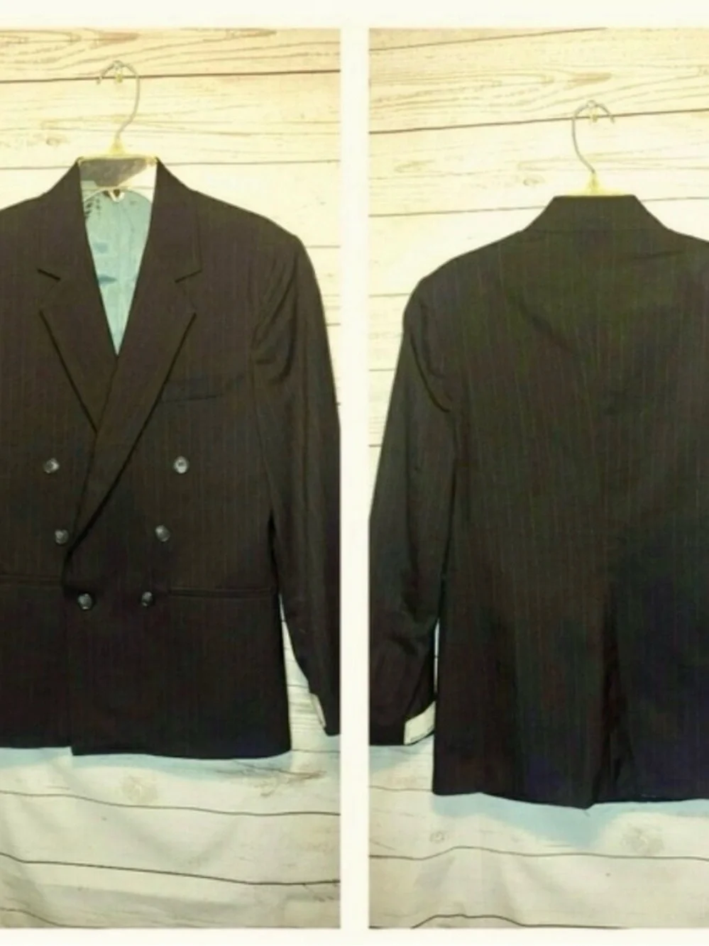 Double-Breasted Black Pinstripe Suit Jacket